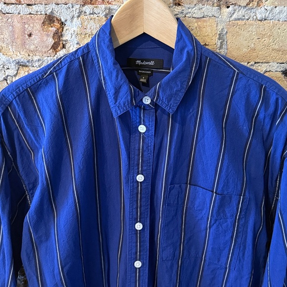 Madewell The Signature Poplin Oversized Shirt Blue Stripe Small - Picture 4 of 6
